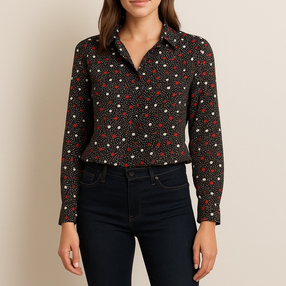 Oscar de la Renta Button-Down Blouse | Black Polka Dot